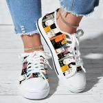 Women's Colorful Cat Print Canvas Sneakers – Cute Lace-Up Casual Shoes for Cat Lovers, Daily Wear & Walking - Image 2