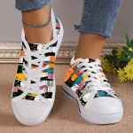 Women's Colorful Cat Print Canvas Sneakers – Cute Lace-Up Casual Shoes for Cat Lovers, Daily Wear & Walking - Image 3