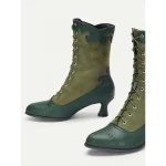 Women's Victorian Vintage Green Lace-Up Boots with Scalloped Trim and Brogue Detailing - Elegant High Heel Shoes for Cosplay, Steampunk, and Retro Outfits - Image 5