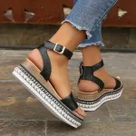 Women's Beige Crocodile - Embossed Espadrille Wedge Sandals, Adjustable Ankle Strap Platform Sandals for Summer Casual - Image 7