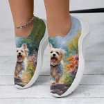 Women's Sneakers Slip-Ons Print Shoes Animal Print Plus Size Outdoor Daily Dog 3D Flat Heel Fashion Casual Tissage Volant Green - Image 2