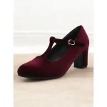 Women's Green Velvet T-Strap Mary Jane Heels with Block Heel – Vintage-Inspired Dress Shoes for Parties and Formal Events - Image 6