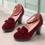 Women's Green Suede Mary Jane Heels with Bow Detail - Vintage-Inspired Platform Shoes for Special Occasions - Image 2