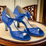 Green Satin Open-Toe High Heel Sandals with Bow Detail for Women - Elegant Wedding or Evening Shoes - Image 4