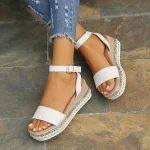 Women's Beige Crocodile - Embossed Espadrille Wedge Sandals, Adjustable Ankle Strap Platform Sandals for Summer Casual - Image 8