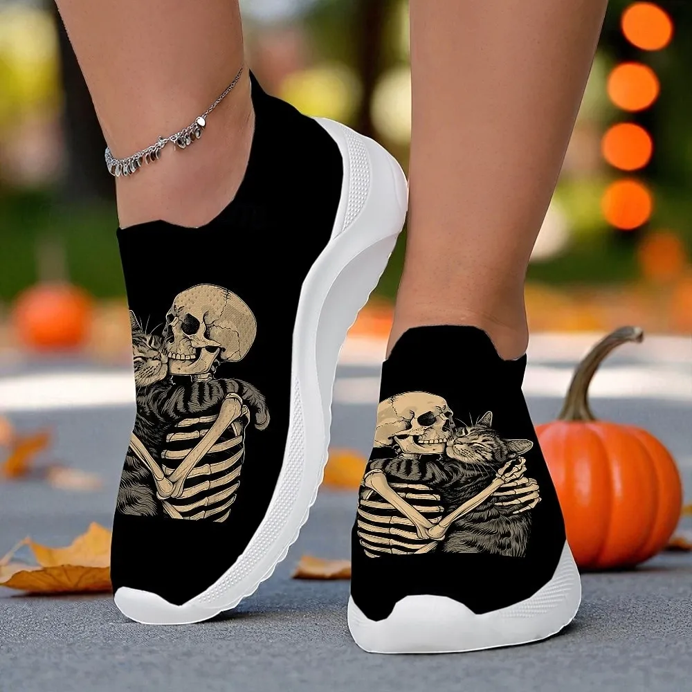 gcitjc1757931952163.webp Women's Purple Flyknit Sneakers – Halloween Black Cat Print Lightweight Walking Shoes for Casual Outdoor Wear - Image 1