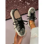 Women's Glitter Lace-Up Platform Sneakers - Sparkly Sequin Casual Shoes for Nightlife, Parties and Club Outfits - Image 8