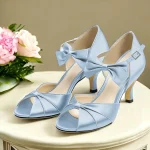 Green Satin Open-Toe High Heel Sandals with Bow Detail for Women - Elegant Wedding or Evening Shoes - Image 8