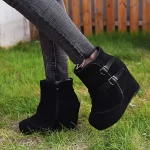 Women's Faux Suede Wedge Ankle Boots with Double Buckle and Side Zipper – Casual and Stylish Footwear - Image 5
