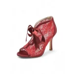 Women's White Lace Peep-Toe Ankle Booties with Satin Ribbon Tie – Elegant High Heel Wedding Shoes for Brides - Image 8