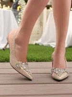Women's White Lace Slingback Kitten Heels with Rhinestone Embellishments - Vintage-Inspired Cocktail Party Shoes for Bridesmaids, Garden Receptions and Outdoor Celebrations - Image 5