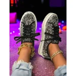 Women's Glitter Lace-Up Platform Sneakers - Sparkly Sequin Casual Shoes for Nightlife, Parties and Club Outfits - Image 6
