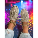 Women's Glitter Lace-Up Platform Sneakers - Sparkly Sequin Casual Shoes for Nightlife, Parties and Club Outfits - Image 3