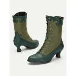 Women's Victorian Vintage Green Lace-Up Boots with Scalloped Trim and Brogue Detailing - Elegant High Heel Shoes for Cosplay, Steampunk, and Retro Outfits - Image 3