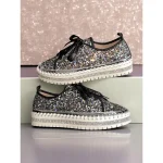 Women's Glitter Lace-Up Platform Sneakers - Sparkly Sequin Casual Shoes for Nightlife, Parties and Club Outfits - Image 7