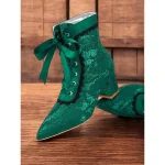 Women's Green Victorian Lace-Up Boots with Floral Lace Overlay and Ribbon Tie – Vintage Style for Special Occasions - Image 6