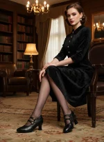 Women's Black 1920s Vintage Heels – Faux Leather Retro Cutout Pumps with Button Detail for Formal Events and Gatsby Party