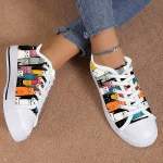 Women's Colorful Cat Print Canvas Sneakers – Cute Lace-Up Casual Shoes for Cat Lovers, Daily Wear & Walking - Image 5