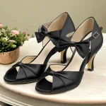 Green Satin Open-Toe High Heel Sandals with Bow Detail for Women - Elegant Wedding or Evening Shoes - Image 3
