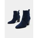 Women's Blue Suede Ankle Boots – Stylish Block Heel Short Booties with Side Zipper for Casual Fall and Winter Outfits - Image 4