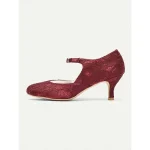 Women's Burgundy Lace Mary Jane Heels with Kitten Heel and Rhinestone Buckle - 1920s Elegant Retro Shoes for Ladies, Ideal for Weddings, Dance Parties & Formal Occasions - Image 6