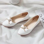 Women's White Pointed-Toe Ballet Flats with Bow and Metal Accent – Elegant Casual Shoes for Work, Parties, and Everyday Wear - Image 6