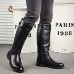 Men's Brown Knee-High Riding Boots – Faux Leather with Buckle Detail and Zipper Closure for Casual and Equestrian Style - Image 4