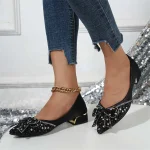 Women's Glitter Flats with Bow Detail - Elegant Rhinestone Embellished Low-Heel Shoes for Party and Formal Occasions - Image 7