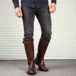 Men's Brown Knee-High Riding Boots – Faux Leather with Buckle Detail and Zipper Closure for Casual and Equestrian Style - Image 3
