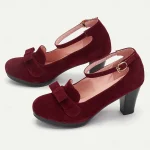 Women's Green Suede Mary Jane Heels with Bow Detail - Vintage-Inspired Platform Shoes for Special Occasions - Image 4