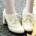 Women's Vintage Oxford Heels – Lace-Up Brogue Chunky Heel Dress Shoes for Work, Office, and Casual Wear