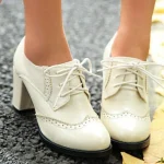 Women's Vintage Oxford Heels – Lace-Up Brogue Chunky Heel Dress Shoes for Work, Office, and Casual Wear - Image 2