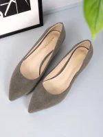 Women's Gray Faux Suede Block Heel Pumps with Pointed Toe, Low Heels for Office Work, Conferences and Business Travel - Image 5