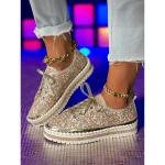 Women's Glitter Lace-Up Platform Sneakers - Sparkly Sequin Casual Shoes for Nightlife, Parties and Club Outfits - Image 2
