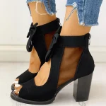 Women's Sandals Boots Heel Sandals Plus Size Sandals Boots Summer Boots Outdoor Beach Booties Ankle Boots Summer High Heel Peep Toe Elegant Vintage Sexy Suede Zipper Black - Image 3