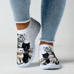 Women's Cute Cat Print Sneakers – Cozy Slip-On Shoes with Adorable Kitten Design for Everyday Casual Wear