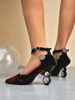 Women's Red Leopard Print Rhinestone Block Heel Pumps with Ankle Strap - Bold Party Shoes for Nightlife and Christmas Celebrations - Image 5