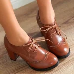 Women's Vintage Oxford Heels – Lace-Up Brogue Chunky Heel Dress Shoes for Work, Office, and Casual Wear - Image 5