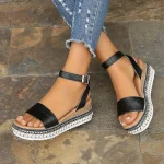 Women's Beige Crocodile - Embossed Espadrille Wedge Sandals, Adjustable Ankle Strap Platform Sandals for Summer Casual - Image 5