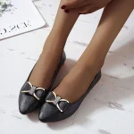 Women's White Pointed-Toe Ballet Flats with Bow and Metal Accent – Elegant Casual Shoes for Work, Parties, and Everyday Wear - Image 8