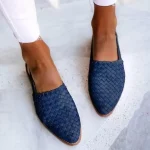 Women's Black Woven Flat Mules with Adjustable Slingback Strap - Stylish Summer Casual Shoes - Image 2