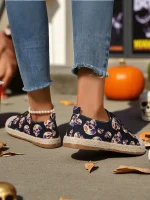 Women's Skull Pattern Canvas Espadrilles with Jute Sole - Lace-Up Halloween Sneakers for Gothic Style, Fall Outfits and Daily Comfort - Image 3
