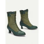 Women's Victorian Vintage Green Lace-Up Boots with Scalloped Trim and Brogue Detailing - Elegant High Heel Shoes for Cosplay, Steampunk, and Retro Outfits - Image 4