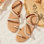 Women's Rhinestone Embellished Flat Sandals with Toe Loop and Crisscross Straps - Elegant Wedding and Summer Beach Shoes - Image 2