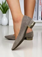Women's Gray Faux Suede Block Heel Pumps with Pointed Toe, Low Heels for Office Work, Conferences and Business Travel - Image 3