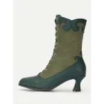 Women's Victorian Vintage Green Lace-Up Boots with Scalloped Trim and Brogue Detailing - Elegant High Heel Shoes for Cosplay, Steampunk, and Retro Outfits - Image 6
