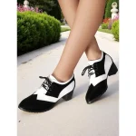 Women's Two-Tone Black and White Oxford Heels with Brogue Detailing – 1950s Vintage Lace-Up Dress Shoes for Daily Wear, Spring Outfits, and Retro-Inspired Looks - Image 3