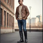 Men's Brown Knee-High Riding Boots – Faux Leather with Buckle Detail and Zipper Closure for Casual and Equestrian Style - Image 5