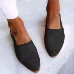 Women's Black Woven Flat Mules with Adjustable Slingback Strap - Stylish Summer Casual Shoes - Image 5