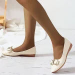 Women's White Pointed-Toe Ballet Flats with Bow and Metal Accent – Elegant Casual Shoes for Work, Parties, and Everyday Wear - Image 7